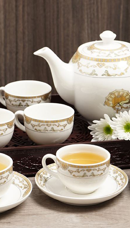 Sứ HC đĩa lót cốc bộ ấm trà Minh Châu