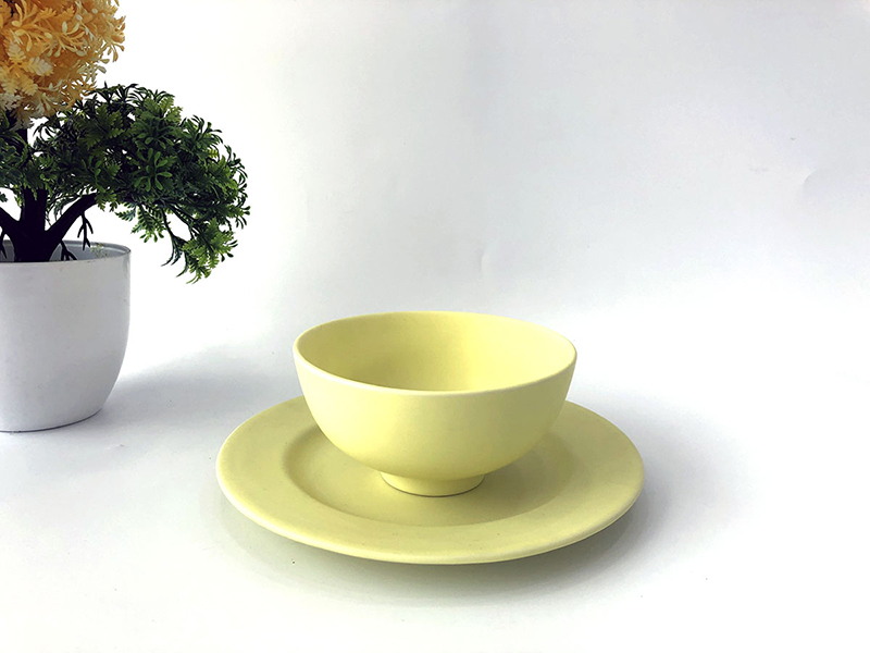 Cream Yellow Porcelain Bowl and Plate