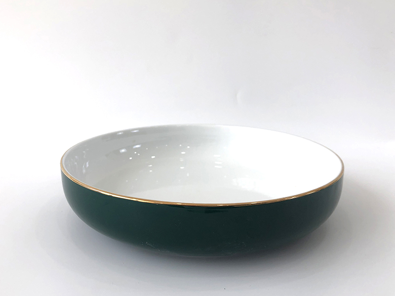 Golden Rim Celadon Porcelain Deep Plate