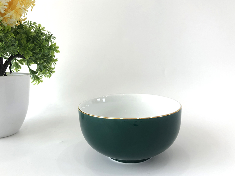 Golden Rim Celadon Porcelain Rice Bowl